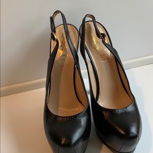 Black authentic YSL platform sling back shoes